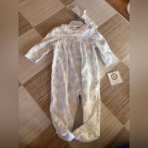 Little Me White and Blue Floral Footie